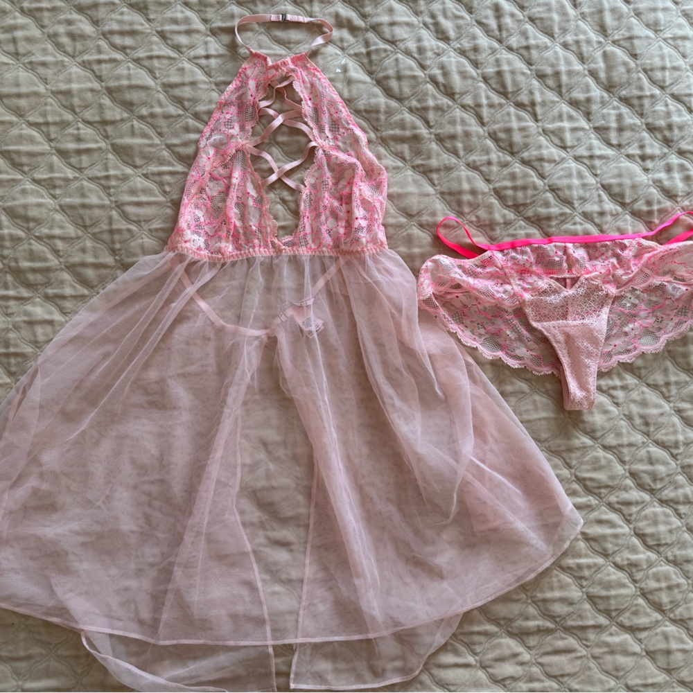 Pink Lace Lingerie Set